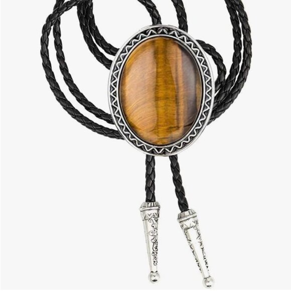 Tiger Eye Vintage Native American Western Bolo Tie